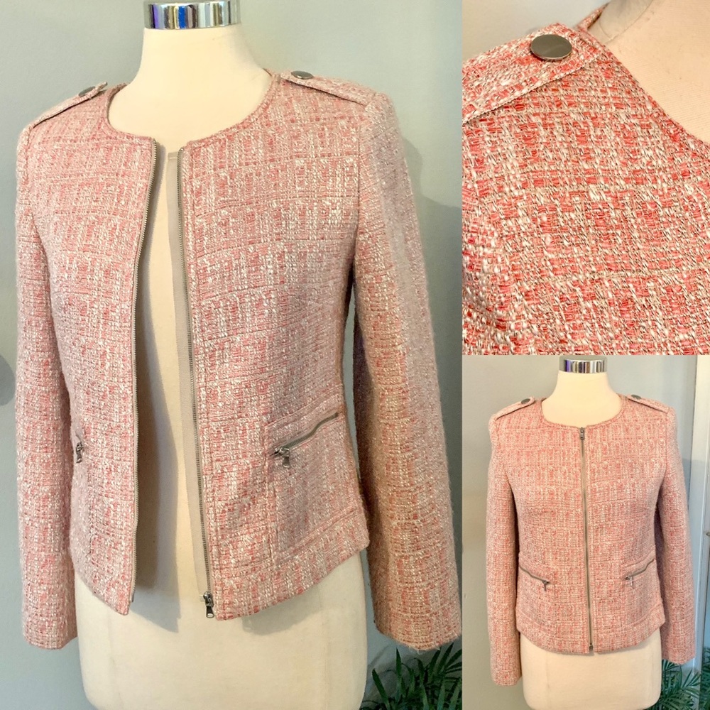 Woman’s Pink Tweed Crop Blazer Jacket Sz 4 Talbots